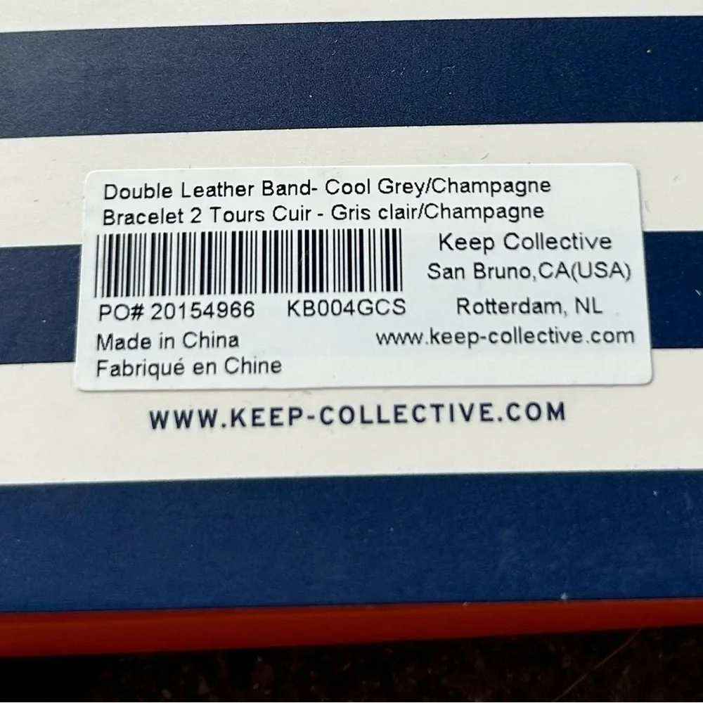 KEEP Collective Double Leather Band Bracelet Cool Gray and Champagne NEW